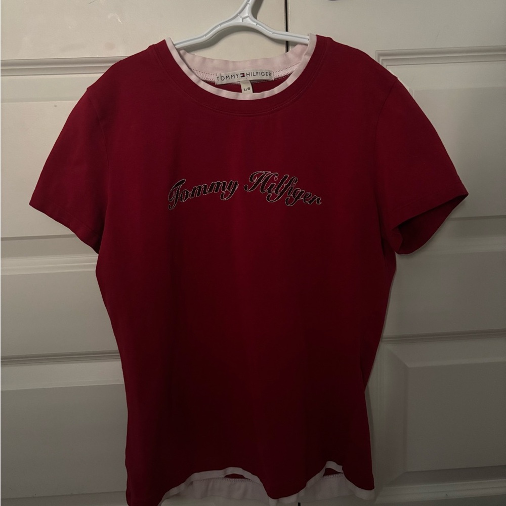 Tommy Hilfiger Women's Burgundy Short Sleeve Tee